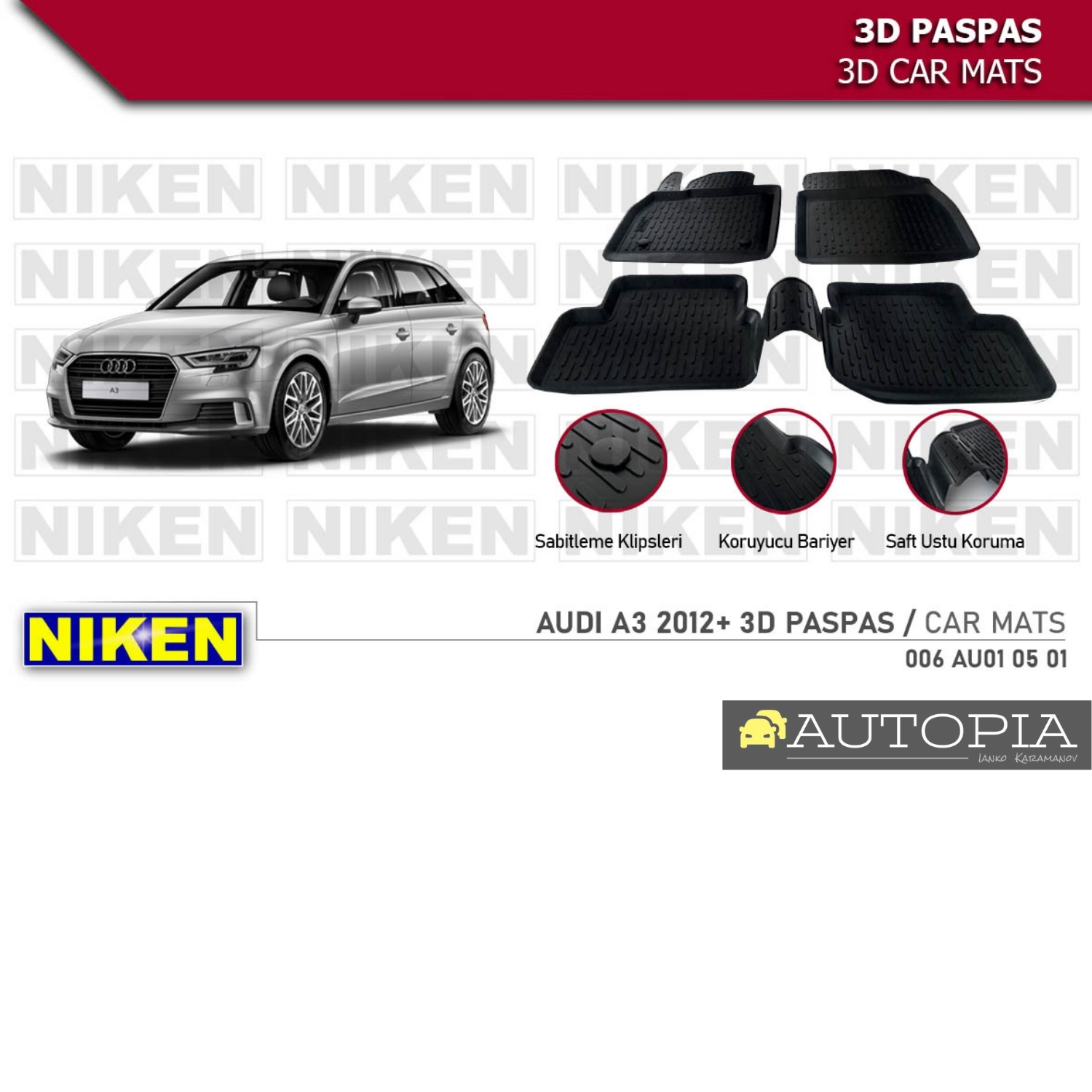 NIKEN 3D СТЕЛКИ КОМПЛЕКТ AUDI A3 HB след 2012г.